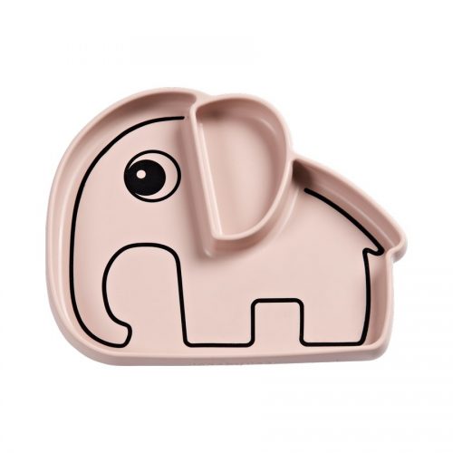Tallerken i silicone med lyserød elefant fra Done By Deer