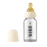 Bibs Sutteflaske 110 ml i glas &Ivory, rund latex flaskesut (slow flow)