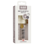 Bibs Sutteflaske 110 ml i glas &Ivory, rund latex flaskesut (slow flow)